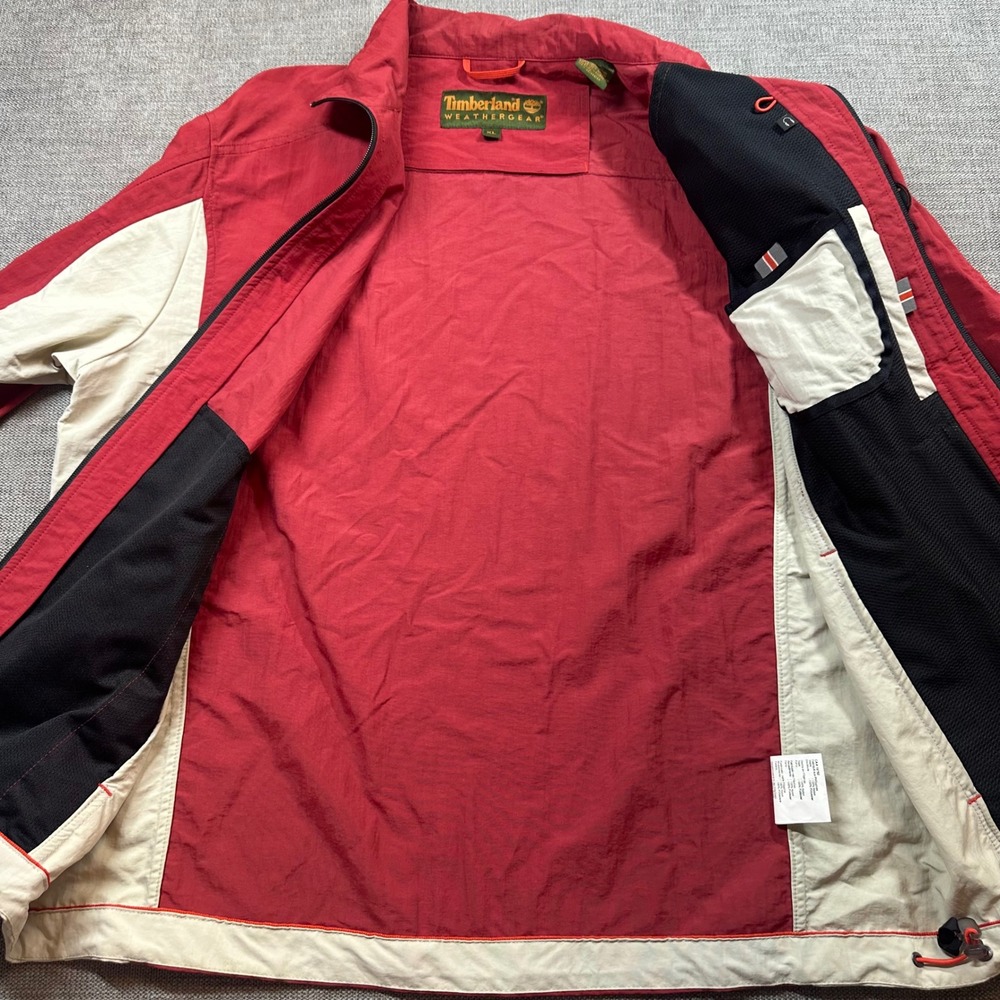 Timberland Windbreaker Jacket Mens XL Red Cream Weathergear Colorblock Zip - Picture 3 of 12